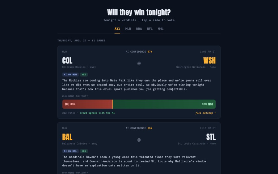 Will they win Tonight ? — screenshot